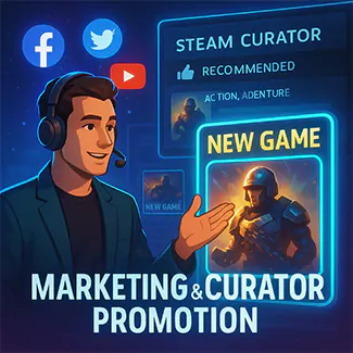 Marketing and promotion across Steam curator, Discord, and social media